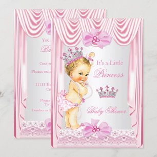 Prinzessin Baby Shower Blondes Mädchen Rosa Seide Einladung