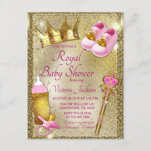Prinzessin Baby Shower Einladung in Rosa und Gold Postkarte