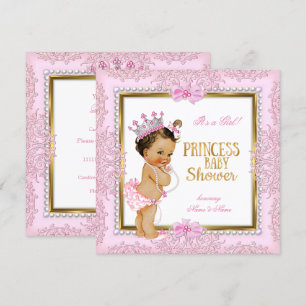 Prinzessin Baby Shower Gold Rosa Perlen Spitze Einladung