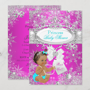 Prinzessin Baby Shower Hot Pink Aqua Brünette Einladung