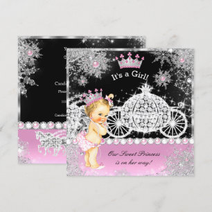 Prinzessin Baby Shower Kutsche Pink Schwarz Blond Einladung