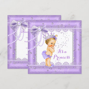 Prinzessin Baby Shower Lila Schleife Spitze Juwel Einladung