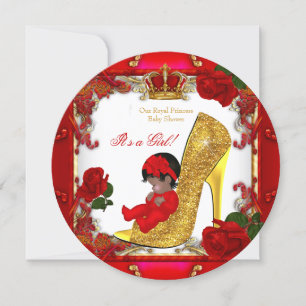 Prinzessin Baby Shower Mädchen Gold Rot Rose Hochh Einladung