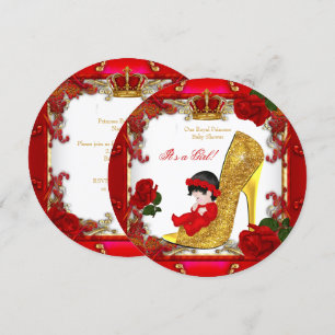 Prinzessin Baby Shower Mädchen Gold Rot Rose Hochh Einladung