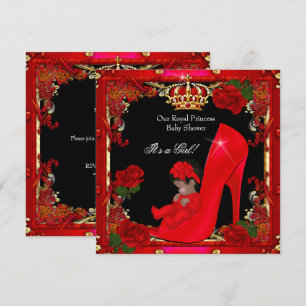 Prinzessin Baby Shower Mädchen Gold Rot Rose Schuh Einladung