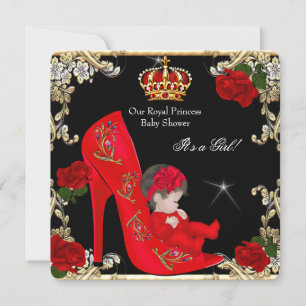 Prinzessin Baby Shower Mädchen Gold Rot Rose Schuh Einladung