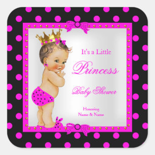 Prinzessin Baby Shower Mädchen Hot Pink Braunhaari Quadratischer Aufkleber