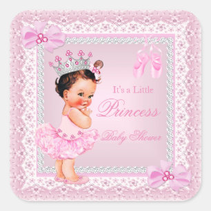 Prinzessin Baby Shower Mädchen Rosa Ballerina Brün Quadratischer Aufkleber
