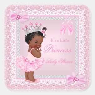 Prinzessin Baby Shower Mädchen Rosa Ballerina Ethn Quadratischer Aufkleber