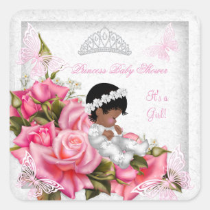 Prinzessin Baby Shower Mädchen Schmetterling Rosa  Quadratischer Aufkleber