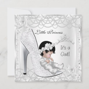Prinzessin Baby Shower Mädchen Silber Weiße Perle Einladung