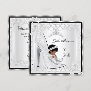 Prinzessin Baby Shower Mädchen Silber Weiße Schuh Einladung