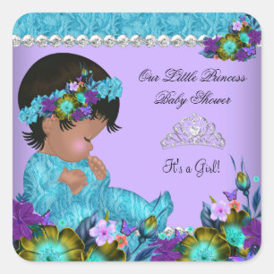 Prinzessin Baby Shower Mädchen Teal Blau Lila Quadratischer Aufkleber