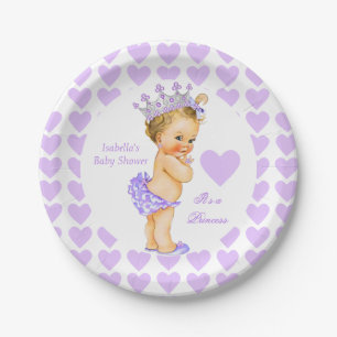 Prinzessin Baby Shower Party Lila Herz Blond Pappteller