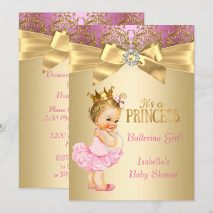 Prinzessin Baby Shower Pink Gold Ballerina Blond Einladung