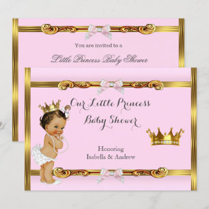 Prinzessin Baby Shower Pink Gold Mädchen Brünette Einladung