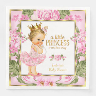 Prinzessin Baby Shower Pink Gold Rose Floral Blond Serviette