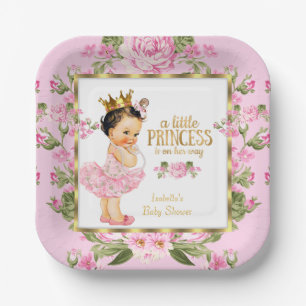Prinzessin Baby Shower Pink Gold Rose Floral Pappteller