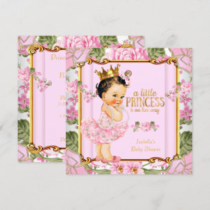 Prinzessin Baby Shower Pink Rose Floral Brünette Einladung