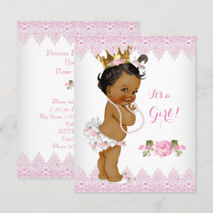 Prinzessin Baby Shower Pink Rose Spitze Weiß Ethni Einladung