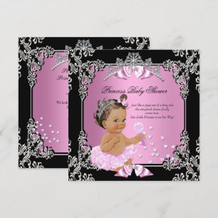Prinzessin Baby Shower Pink Schwarz Tutu Brünette Einladung