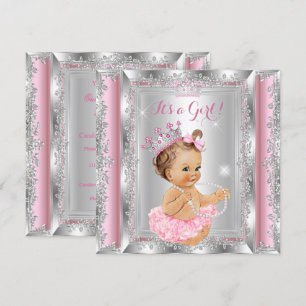 Prinzessin Baby Shower Pink Silber Tutu Brünette Einladung