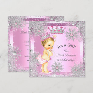Prinzessin Baby Shower Pink Winter Wonderland Blon Einladung