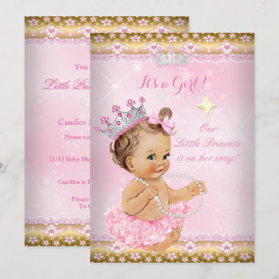 Prinzessin Baby Shower Rosa Tutu Gold Tiara Brünet Einladung