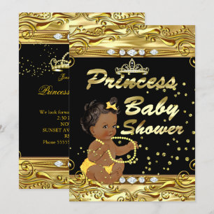 Prinzessin Baby Shower Schwarz Gold Sprenkel Ethni Einladung