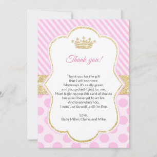 Prinzessin Babyparty danken Ihnen, rosa Gold zu Dankeskarte