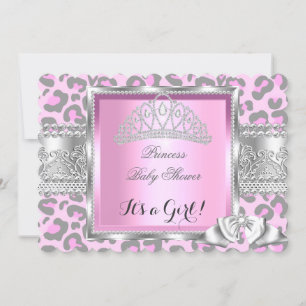 Prinzessin Babyparty Mädchen Rosa Grau Leopard 2 Einladung