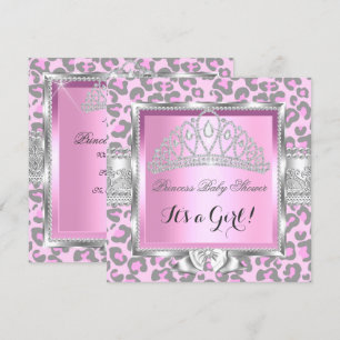 Prinzessin Babyparty Mädchen Rosa Grau Leopard Einladung
