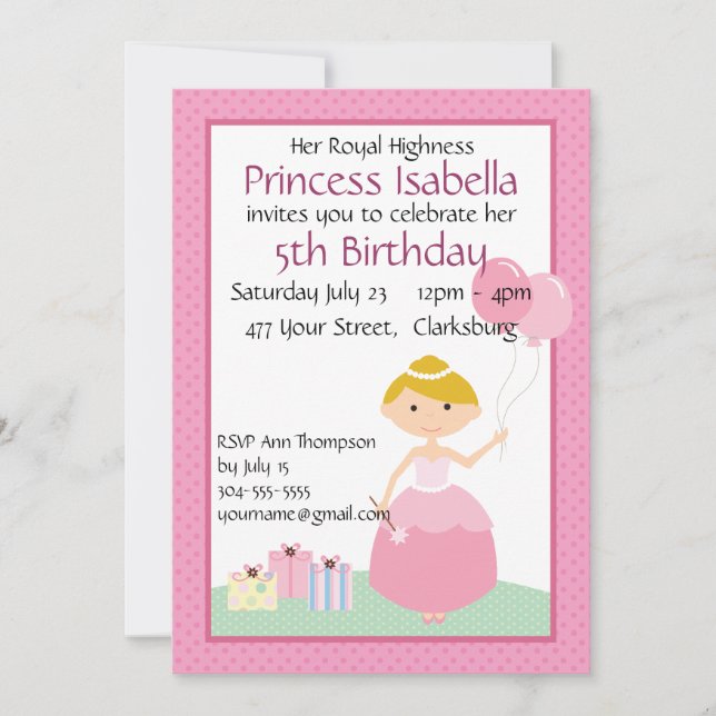 Prinzessin Balloons Geburtstag Einladung (Vorderseite)