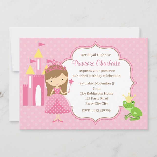 Prinzessin Birthday Einladungen (Burg Frog Prince) (Vorderseite)