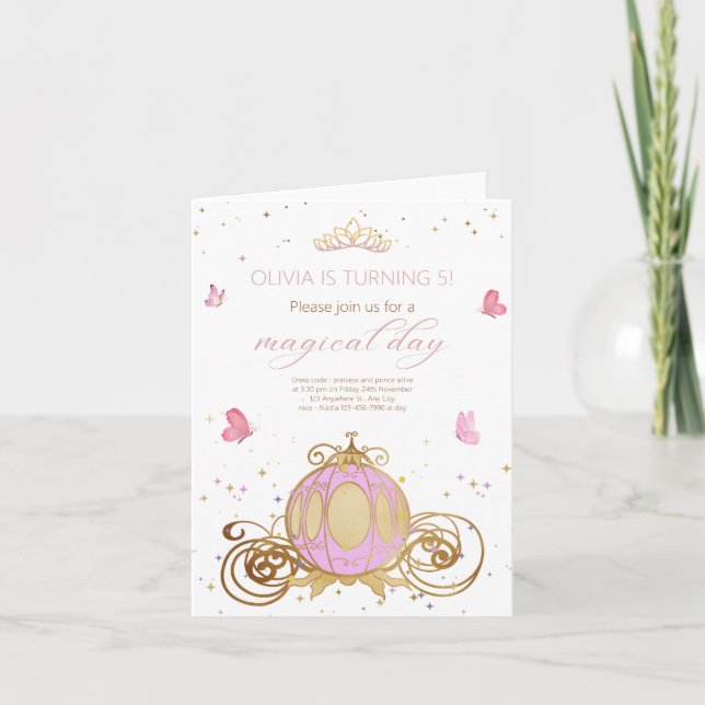 Prinzessin Birthday Magic Day Princess Carriage Einladung (Vorderseite)