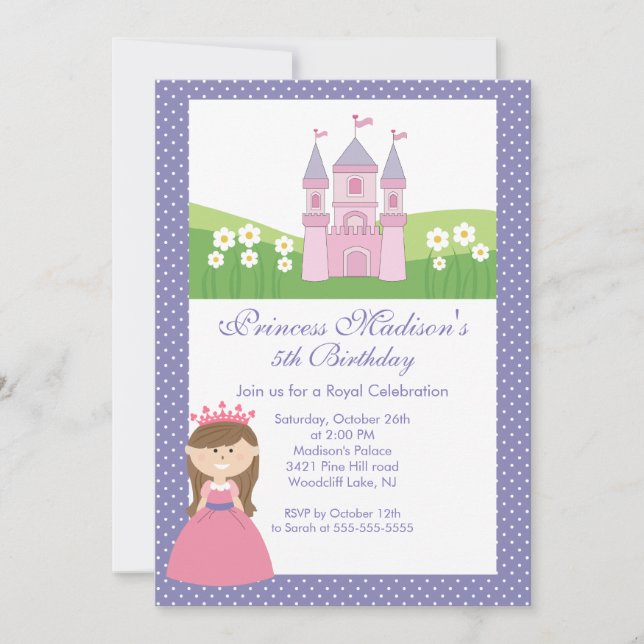 Prinzessin Birthday Party Einladung Pink Lila (Vorderseite)