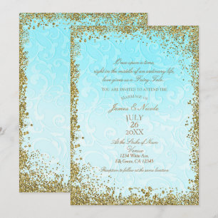 Prinzessin Blau Elegante Märchenstrudel-Hochzeit Einladung