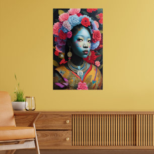 Prinzessin Blauer Gesichter mit Blume im Haar Poster