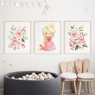 Prinzessin, Blonde Haare, rosa Blume, Girl-Kinderz Bilderwand Sets