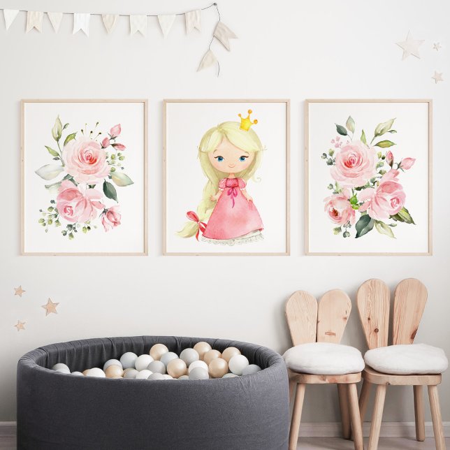 Prinzessin, Blonde Haare, rosa Blume, Girl-Kinderz Bilderwand Sets (Von Creator hochgeladen)