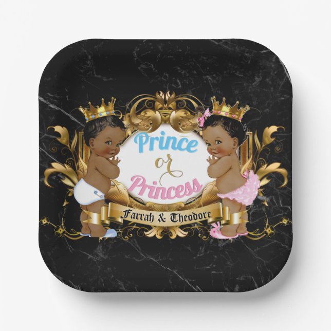 Prinzessin Blue & Pink Royal Gender Reveal Pappteller (Vorderseite)