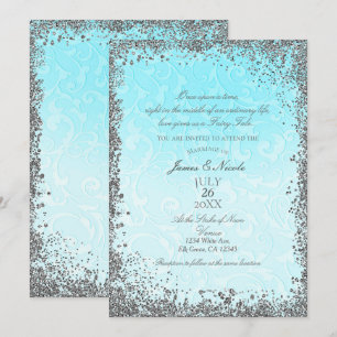 Prinzessin Blue Silver Elegantes Storybook Hochzei Einladung