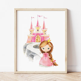 Prinzessin, Braunhaar, Burg, Krone, Girl-Kinderzim Poster