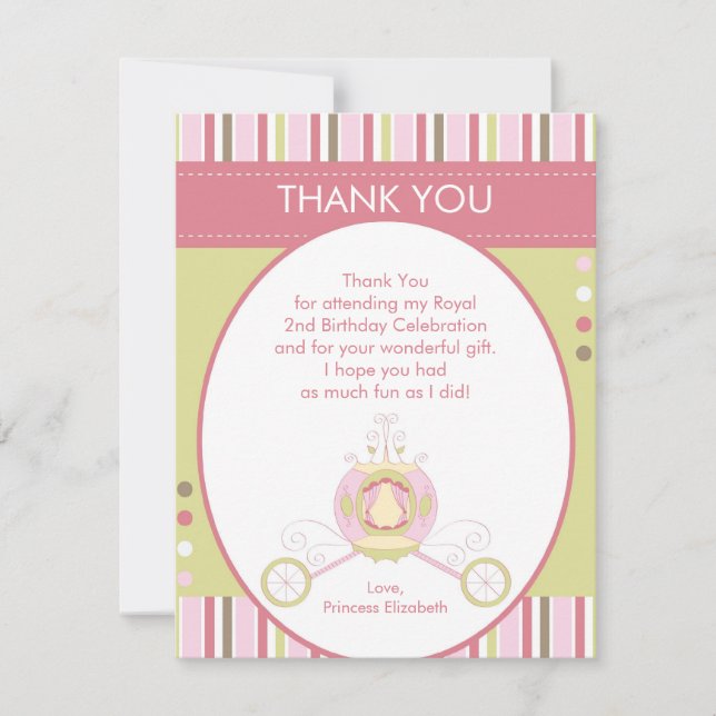 Prinzessin Carriage Thank You Card (flach) Dankeskarte (Vorderseite)