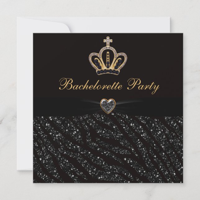 Prinzessin Crown Heart u. Zebra-Glitzer Einladung (Vorderseite)