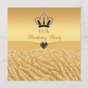 Prinzessin Crown u. Zebra-Glitzer-Druck-60. Einladung