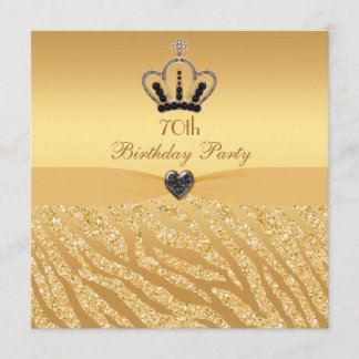 Prinzessin Crown u. Zebra-Glitzer-Druck-70. Einladung