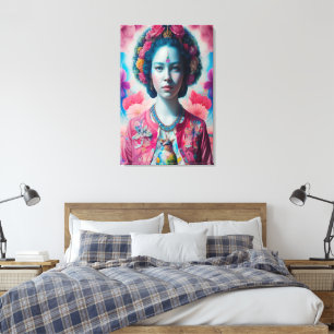 Prinzessin der blauen Blume mit rosa Jacke Leinwanddruck