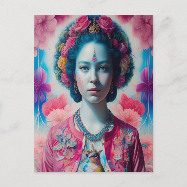 Prinzessin der blauen Blume mit rosa Jacke Postkarte (Vorderseite)