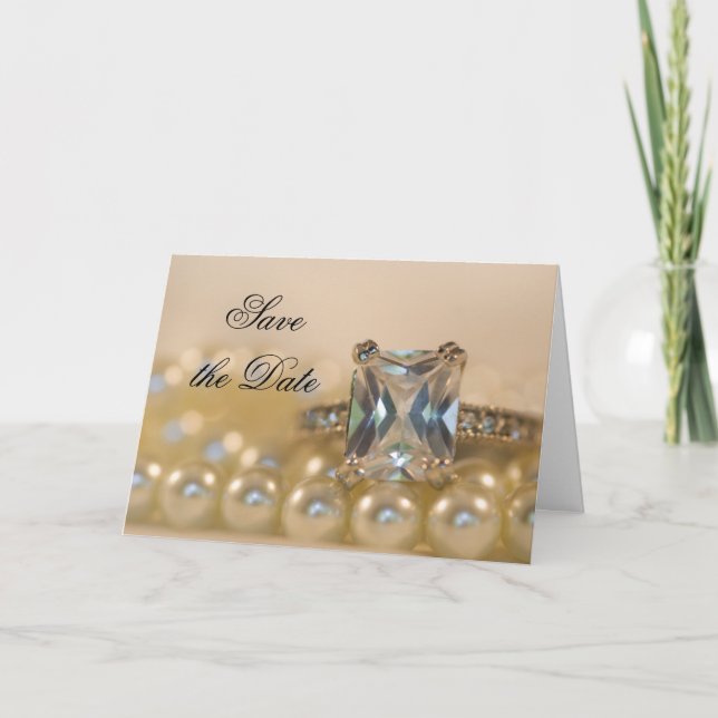 Prinzessin Diamond Ring Pearls Hochzeit speichern  Ankündigung (Vorderseite)